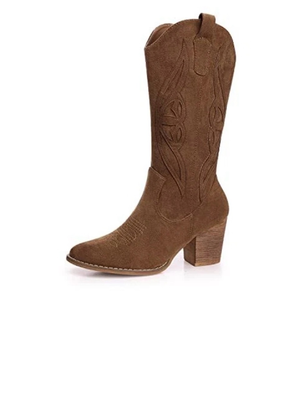 Women's Brown Suede Western Ankle Boots with Block Heel - Picture 2 of 9